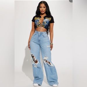 Non Stretch Wide Leg Jeans